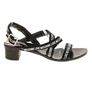 Love Moschino Black Strappy Sandals with Red Heart Detail